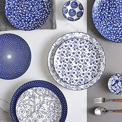 8 inch Porcelain Dinner Plates + 20 oz Cereal Bowls set of 6