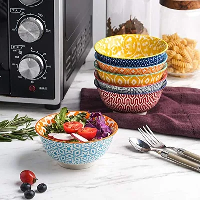 Ceramic 10 Oz Ice Cream Bowls Set + 8 Inch Rectangular Salad