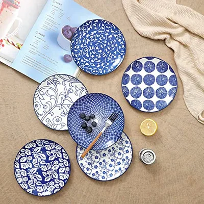 Ceramic Dessert Plates 6 Inch + Square Dinner Plates 8 Inch
