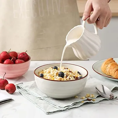24 Oz Cereal Bowls Set + 10 inch Dinner Plates Ceramic