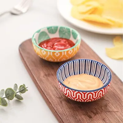 Ceramic Dipping Bowls 2.7oz + Square Dinner Plates 8 Inch