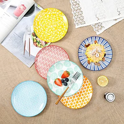 Ceramic Dessert Plates 6 Inch + Square Dinner Plates 8 Inch
