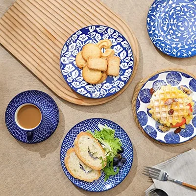 6 Inch Dessert Plates Ceramic + 5 Oz Espresso Cups Set of 4