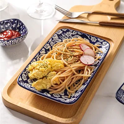 Ceramic Rectangular Salad Plates 8 Inch + 20oz Cereal Bowl Set