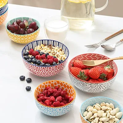 Ceramic Dessert Bowls Set 12 Oz + 8 Inch Rectangular Salad Plates Set