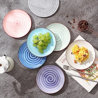 6 Inch Dessert Plates Ceramic + 34 oz Pasta Bowls Set