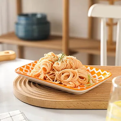 Ceramic 8 Inch Rectangular Salad Plates + 8 Inch Square Dinner Plates