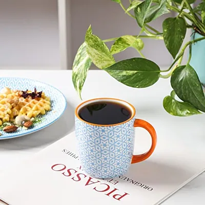 Ceramic Coffee Mugs Set 10 oz + 8 Inch Square Dinner Plates
