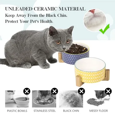 Ceramic 14 oz Dog Bowls - Anti-Slip Pet Dishes Set